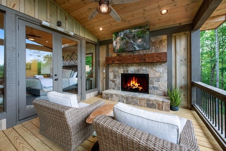 Rich Mountain Chateau Entry Level Deck Fireplace Area