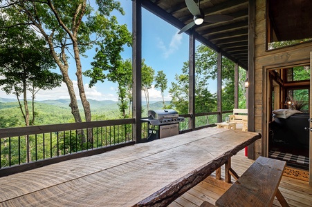 Feather & Fawn Lodge- Upper deck with outdoor dining area and grill
