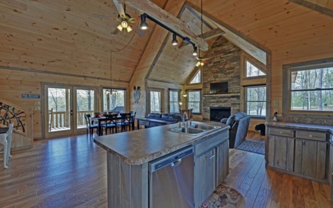 Wood Haven Retreat - Family and Dining Rooms from Kitchen