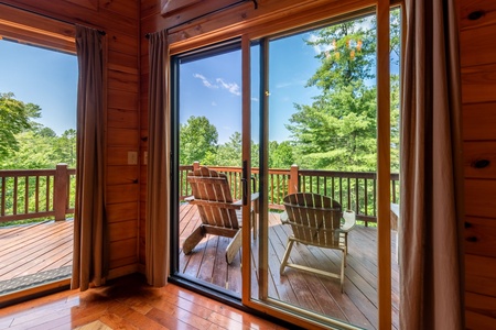 Mountain High Lodge - Entry Level Living Room View of Deck