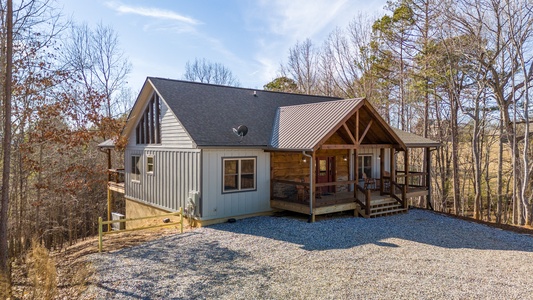 The Peaceful Meadow Cabin- Front View of Cabin