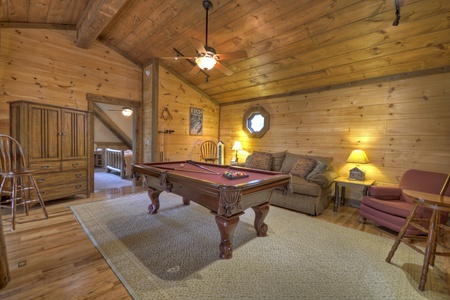 Reel Creek Lodge-  Upper level pool table and lounge seating