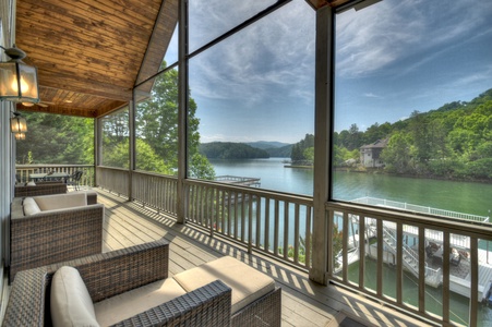 Jump Right In- Main level deck with outdoor seating overlooking the lake