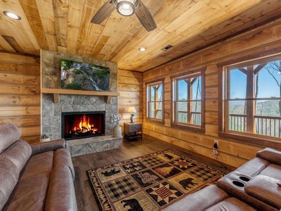 Tranquil Escape of Blue Ridge - Lower Level Seating Area with Gas Fireplace