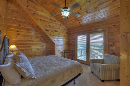 Above Ravens Ridge- Upper level queen bedroom with balcony access