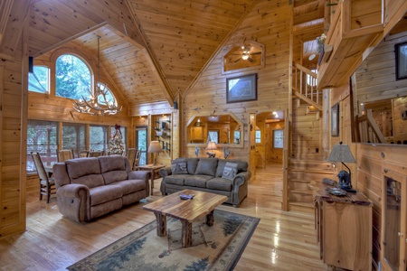 Deer Watch Lodge- Living room space with dining room view