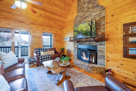 Bears Repeating - Living Room with Wood Burning Fireplace