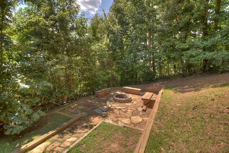 Above Ravens Ridge- Firepit area with bench seating