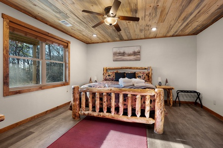 The Peaceful Meadow Cabin- Lower Level Guest King Bedroom