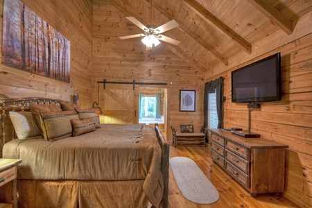 Falling Leaf- Master bedroom perspective view with a dresser and TV