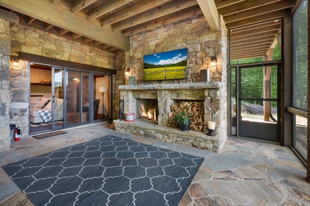 Copperline Lodge - Lower Level Patio with Wood Burning Fireplace