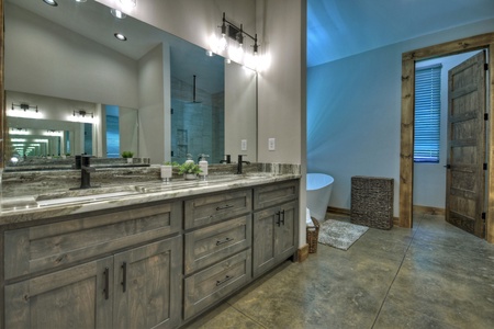 Cohutta Mountain Retreat- Master bathroom with double vanity sink