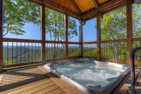 Trails End- Hot tub area on the deck with mountain views