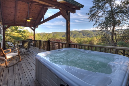 The Good Place- Hot tub on the entry level deck with mountain views