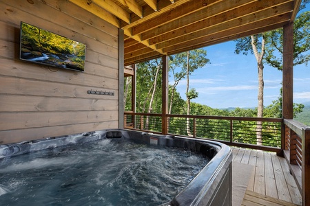 All Decked Out- Lower level deck hot tub view