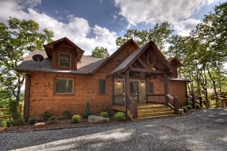 A Perfect Day- Exterior front view of the cabin from the driveway