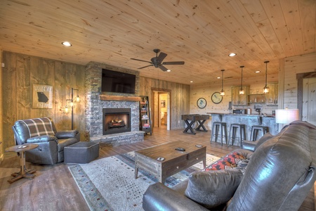 A Perfect Day- Lower level den area with lounge seating, fireplace and TV
