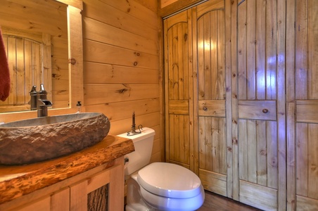 The Vue Over Blue Ridge- Bathroom with a toilet and vanity sink