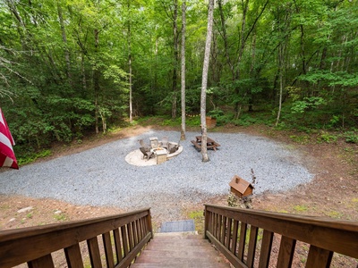 Lazy Bear Cove- Front porch stairs firepit