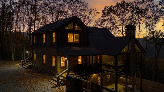 Eagle Ridge - Front View of Cabin at Dusk