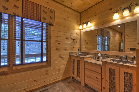 The Vue Over Blue Ridge- Full bathroom with double vanity sink