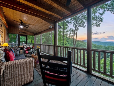 Aska Bliss- outdoor furniture on the deck overlooking the Blue Ridge mountains