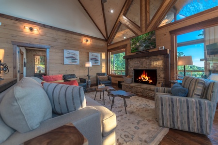 Southern Star- Living room area with mountain views through the large windows
