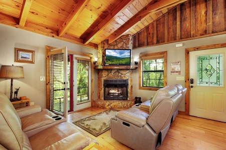 Creek Side Hideaway - Living Room Gas Fireplace