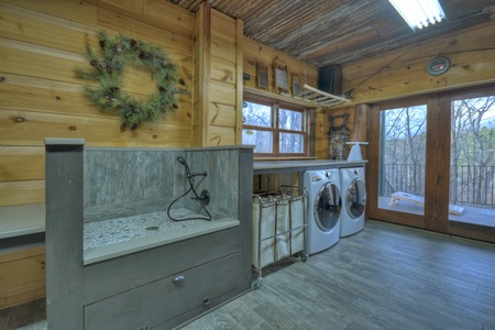 River Lodge- Lower- level laundry room with a wash basin