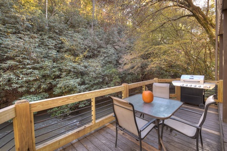 Happy Trout Hideaway- Deck overlooking the creek with refreshment table