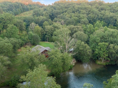 The River House - Aerial of Cabin and River View