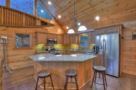 Hibernation Station - Kitchen with an island & stools