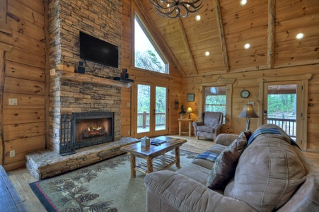 View From The Top- Living room area with deck access doors