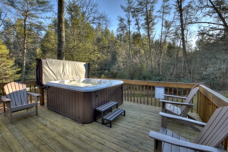 Hibernation Station-  Hot tub view with outdoor seating