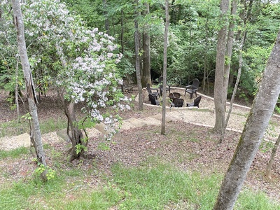 Creek Songs- Deck View of Fire Pit and Creek