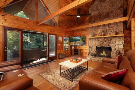 Rivers D Lite - Family Room Features Gas Fireplace, Reclining Seating, and Views of The Toccoa River