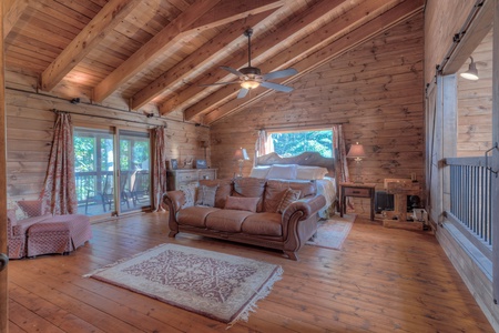 Trails End- Master Bedroom with deck access and lounge furniture