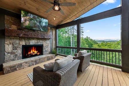 Rich Mountain Chateau Entry Level Deck Fireplace Area