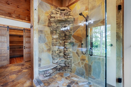 Nottely Island Retreat - King Suite Bathroom Waterfall Shower