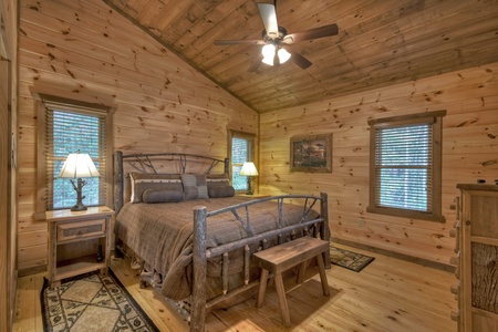 Altitude Adjustment- Upper level king bedroom with rustic decor furniture and design