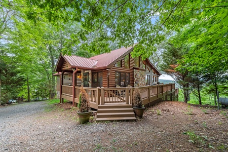 Sunset in the Mountains - Front View of Cabin