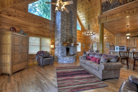 Above Ravens Ridge- Stacked stone fireplace with electric insert (Inoperable at this time)