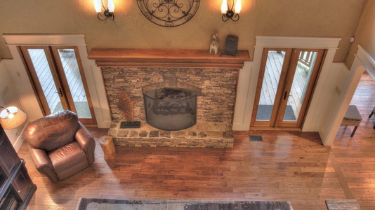 Blue Ridge Lake Retreat - Upper-Level View of Living Room