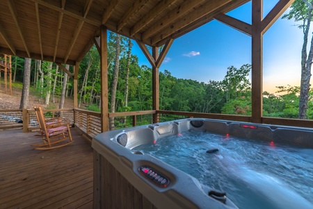 Southern Star- Deck area with hot tub and outdoor seating