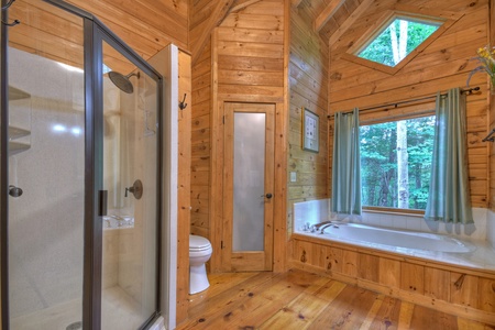 Falling Leaf- Master bathroom with soaker tub and walk in shower