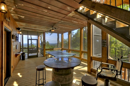 The Vue Over Blue Ridge- Screened in porch area with game area