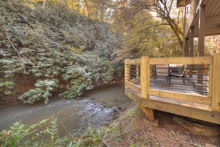 Happy Trout Hideaway- View of the deck and the creek