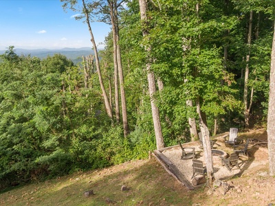 Crows Nest- Cabin view of the firepit area