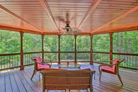 Deer Watch Lodge- Deck seating with forest views