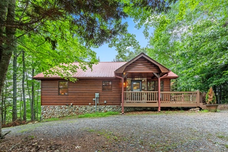 Sunset in the Mountains - Front View of Cabin